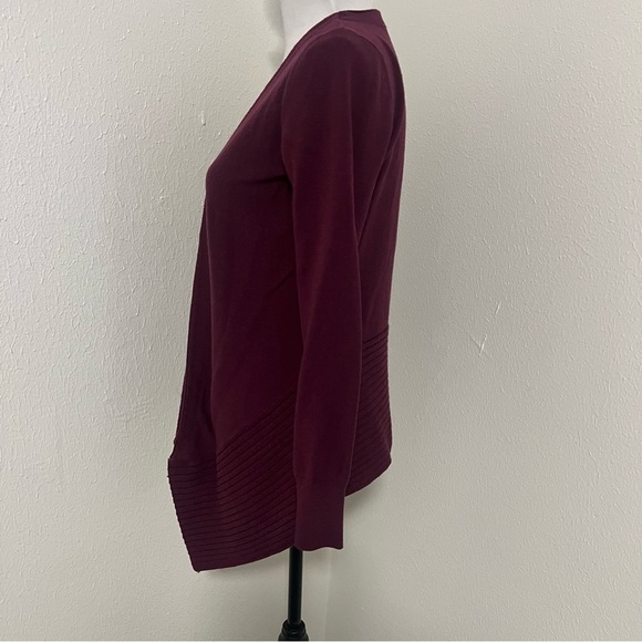 Loft Women’s XS Drape Open Front Cardigan Sweater Long Sleeve Plum/Maroon Office - Picture 4 of 8